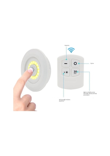 Uzaktan Kumandalı Pilli Led Spot Lamba Ampul 3'lü Set Yapışkanlı Beyaz