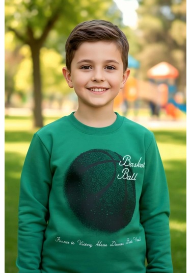 Basketball Yazı Desenli Yeşil Renk Erkek Çocuk Eşofman Takımı Yeşil