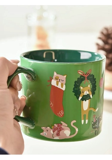 Muse Home Store Yılbaşı Çay Ve Kahve Kedi Desenli Büyük Bardak 270331476 Yeşil