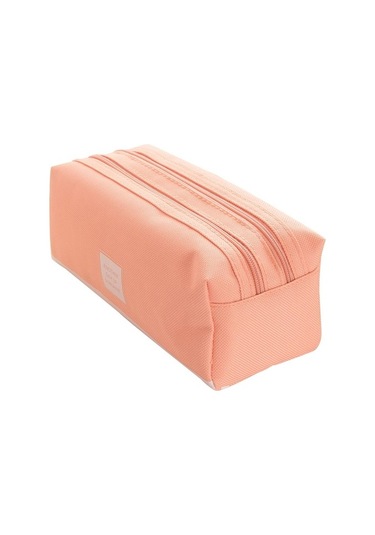 Khalid Bain Yaratıcı Düz Renk Çift Katmanlı Büyük Kapasiteli Kalem Çantası Taşınabilir Basit Kalem Kutusu Çift Fermuarlı Kalem Taşınabilir Kırtasiye Çantası Agr263 Beyaz - Pembe