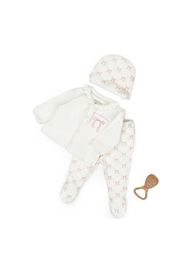 Bebek 3 Lü Takım Pantolon, Uzun Kol T-shirt, Şapka , Bebek Ve Yenidoğan Serisi - Csy8143 Taş
