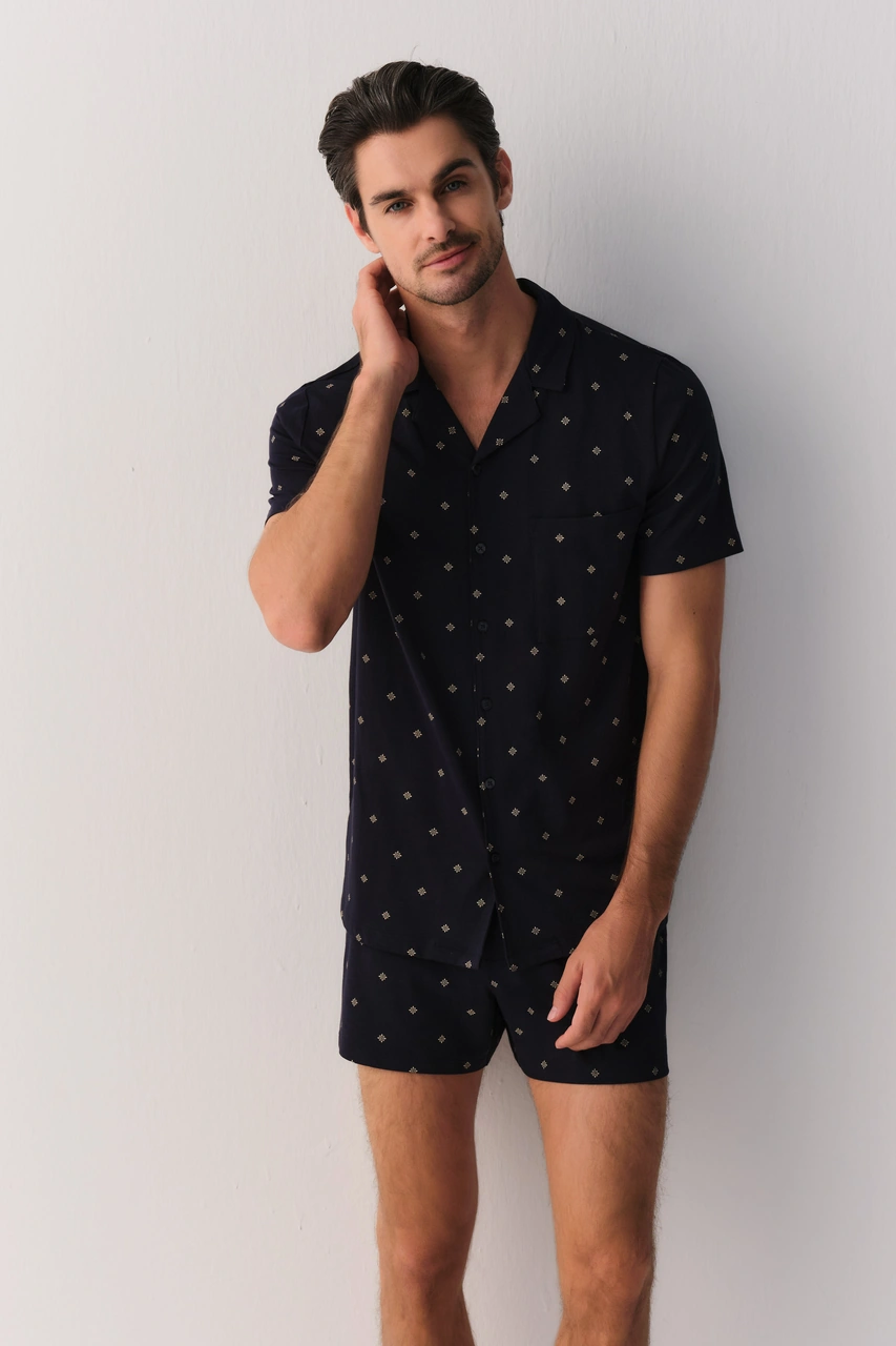 Suwen Treasure Modal Erkek Maskülen Şort Pijama Takımı Sh26424663b303 Lacivert