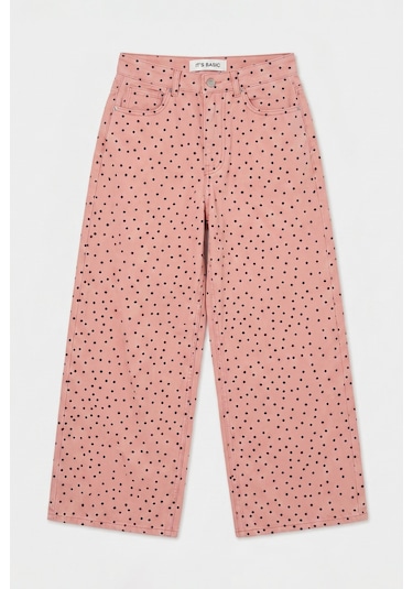 Itsbasic Kadın Pembe 7s6-98 Süper Baggy Fit Puantiyeli Denim Jean