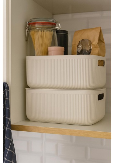 Okyanus Home Linea Smart Box Bej 2,4 Lt 2 Adet Kapaklı Çok Amaçlı Saklama Kutusu Bej