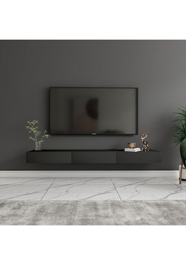 Avalon 3 Kapaklı Duvara Monte Tv Sehpası 140 Cm, Modern Minimal Tasarım, Tv Ünitesi - Antrasit Antrasit