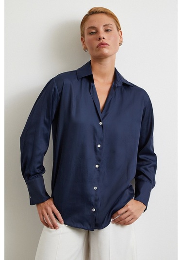 Diagonal Desen Gömlek Lacivert Lacivert