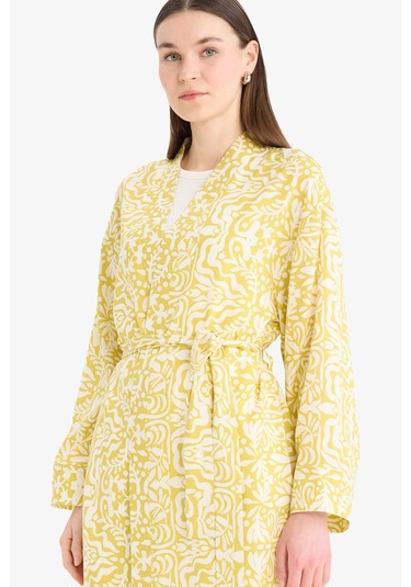 Defacto Relax Fit Bisiklet Yaka Desenli Viskon Kimono E7262ax25smgn734 Yeşil