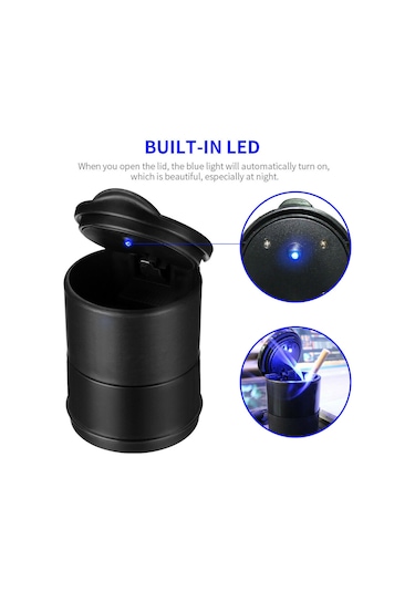 Araç İçi Işıklı Küllük Işıklı Kapaklı Araba Küllüğü Oto Küllük