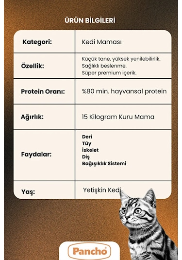 Pancho Kuzu Etli Yetişkin Kedi Maması 15 KG