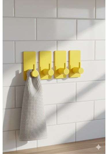 4 Lü Askılık Havlu Askısı, Bornoz Askısı, Kapı Arkası, Duvara Monte, Dayanıklı Malzeme, Beyaz 63 Beyaz