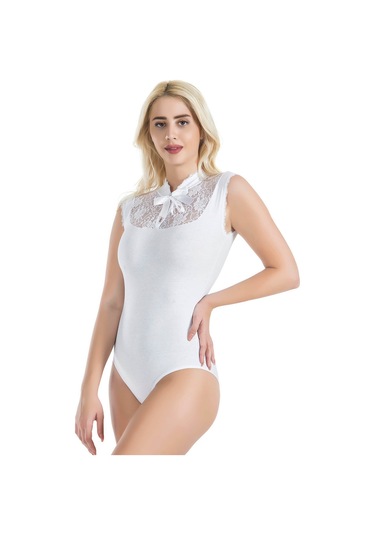Sıfır Kol Dantelli Kadın Body 336 Beyaz