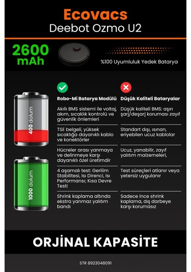 Ecovacs Deebot Ozmo U2 2600mah Robot Süpürge Bataryası