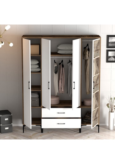 Variant Kumsal 4 Kapılı Stp Gardrop - Ceviz / Beyaz