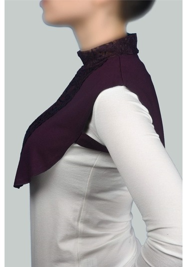 Altobeh Kadın Penye Tesettür Daire Yakalı Dantelli Boyunluk - Mürdüm