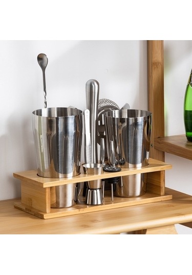 Wondernest Tepsili Shaker Seti, Bambu Çerçeve Barmen Bar Lichen Boston