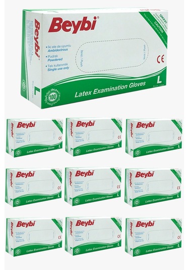 Beybi Lateks Pudralı Eldiven Beyaz L 10 x 100'lü