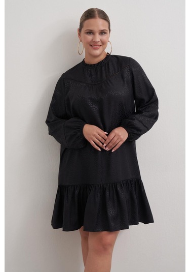 Şerit Detaylı Saten Elbise-3365 Siyah