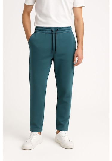 Erkek Düz Paça 3 İplik Şardonlu Rahat Kesim Premium Kumaş Eşofman Altı İndigo