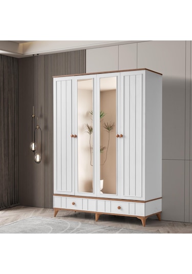 Beenal Sıla 4 Kapaklı Gardırop Çekmeceli Dolap 153cm. Beyaz-a.çam