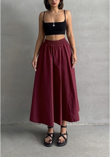 Kadın Beli Lastikli Dokuma Kloş Etek Bordo Kadın Beli Lastikli Dokuma Kloş Etek Bordo