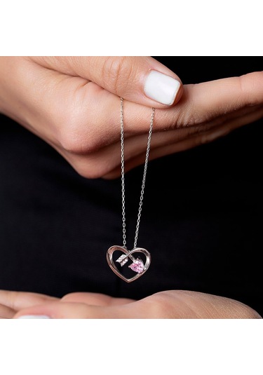 Zirkon Taşlı Kalp Tasarım "Eros" Temalı 925 Ayar Gümüş Kolye (457818875)