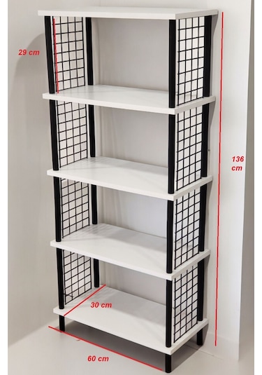 Kitap Yuvası 5 Raflı Geniş Kitaplık Ayakkabılık Banyo Düzenleyici Klasörlük Dekoratif Mutfak Rafı Safir Meşe