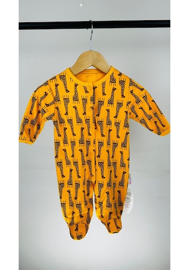 Zürafa Desenli Çıtçıtlı Pamuklu Bebek Tulum 001