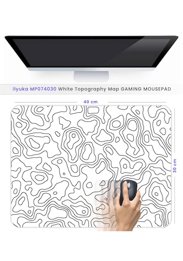 40x30cm Gaming Oyuncu Mousepad White Topography Map Mp074030