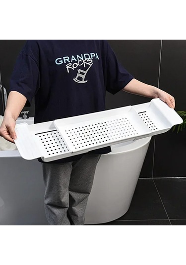 Lichen Uzatılabilir Küvet Raf Banyo Küveti Tepsisi Duş Rafı Beyaz