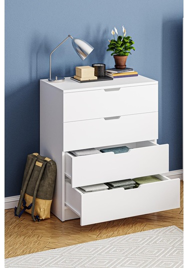 Lento 4 Çekmeceli Şifonyer Yatak Odası Bebek Odası Beyaz Beyaz