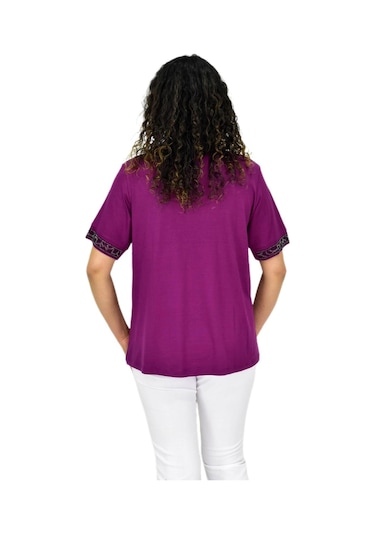 Caftan Kadın Kısa Kol Taşlı Bluz Bgl-st04709 Mor