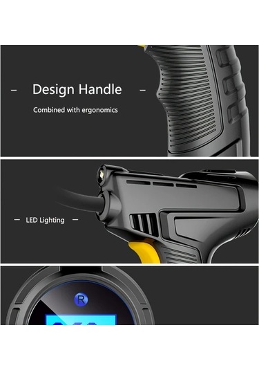 Xuweiwei Dylm Taşınabilir Siyah Kablosuz Lastik Şişirici Usb Şarj Edilebilir 150 Psı Hava Kompresörü Led Işık Dijital Ekran