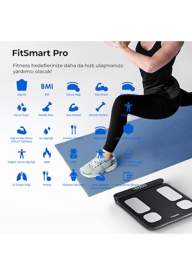 Fabcio Fitsmart Pro Bloetooth 8 Elektrotlu Çok Fonksiyonlu Yağ Ölçer Akıllı Baskül