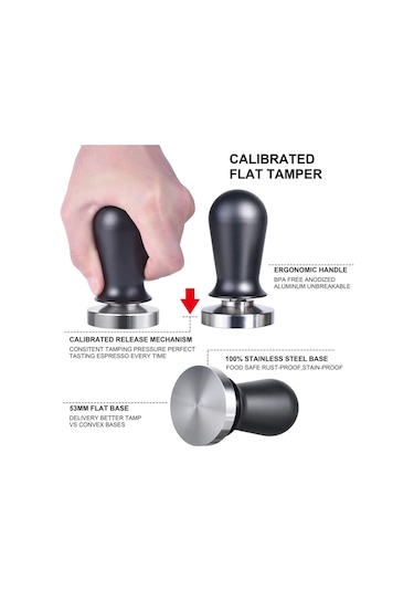 Youmex 51mm Gümüş Siyah 304 Paslanmaz Çelik Kahve Tamper - Sağlıklı, Dayanıklı Ve Kaliteli Basınçlı Kompaktör Siyah