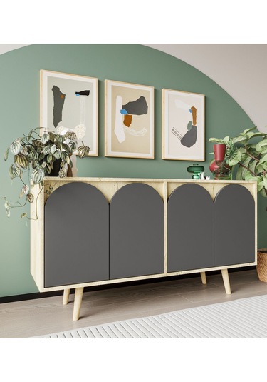 Venezia Ahşap Ayaklı Bohem Konsol Safir Meşe - Antrasit 150 Cm