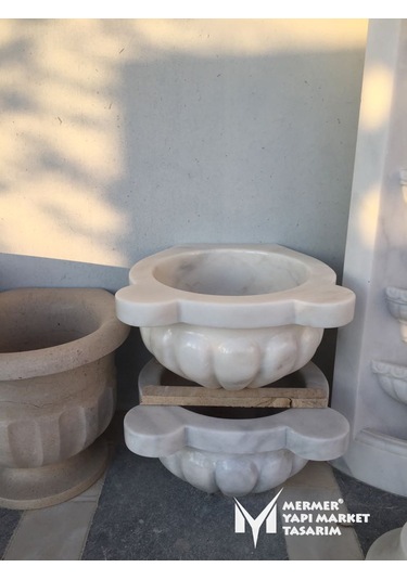 Afyon Beyaz Mermer Kavun Dilimli Kurna