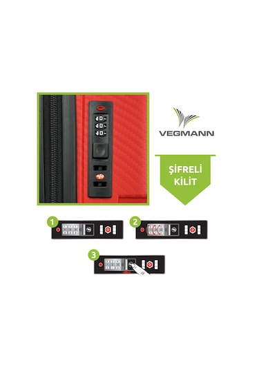 Vegmann Polipropilen Pp Atlas Kırmızı Kabin Boy Valiz Kırmızı