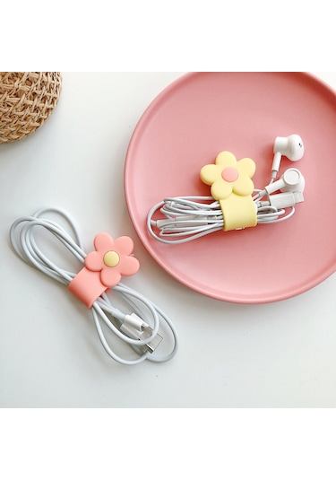 Xiyyadms Güçlü Silikon Kabloluk Düzenleyici - Mini Taşınabilir, Çok Kablolu Uyumlu, Gül Desenli Sarı, Kolay Kullanım,  İdeal