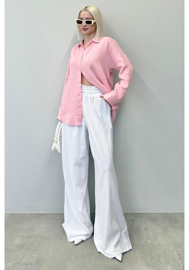 Madmext Pembe Muslin Kumaş Basic Kadın Gömlek Mg1660 Pembe