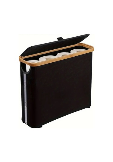 Xuweiwei Siyah Bambu Tuvalet Kağıdı Askılı Depolama Sepeti - Kurulumsuz Çok Bölmeli Siyah