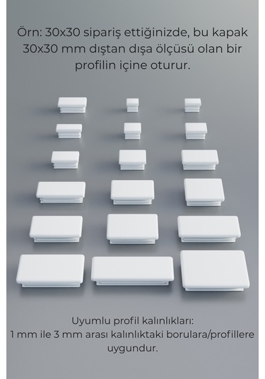20x40 Mm 4'lü Beyaz Kare İçten Geçmeli Plastik Profil Tapası Tıpası Sandalye & Masa Profil Kapağı Beyaz 20x40 Mm