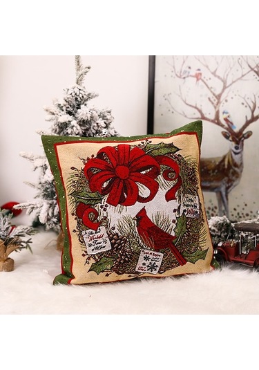 Kare D Modeli Noel Çiçek Desenli Jacquard İşlemeli Pamuklu Fiber Yastık Kılıfı 45x45 Cm Diğer Diğer
