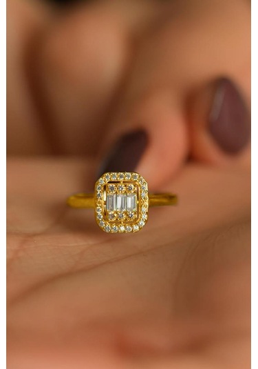925 Ayar Zirkon Taşlı Gold 3 Sıra Ayarlanabilir Baget Gümüş Yüzük 10-20