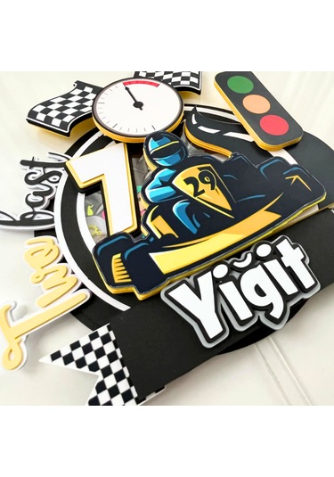 Go Kart Karting Temalı Erkek Çocuk Doğum Günü İsme Özel 3d Pasta Süsü Cake Topper Çocuk