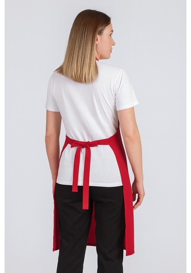 Kadın Boyundan Asmalı Çizgili Barista Şef Mutfak Önlüğü 60x85 Cm Kırmızı