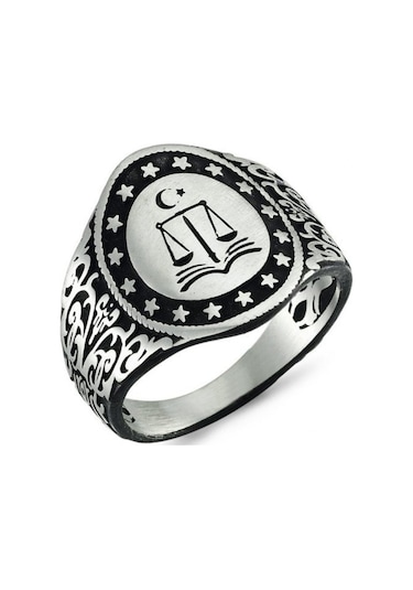 925 Ayar Gümüş Adalet Terazisi Erkek Yüzük - 554786437