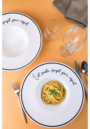 Tabak Evi Motto Makarna Tabağı Seti 2 Li 29x5,5x4cm Beyaz - Siyah