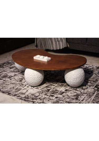 Modern Top Sehpa & Küre Ceviz Mdf Orta Sehpa - Beyaz Desenli