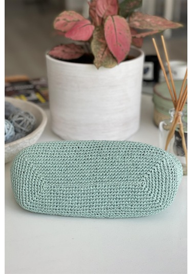 El Yapımı Su Yeşili Renk Basic Örgü El Çantası Kağıt İp Su Yeşili