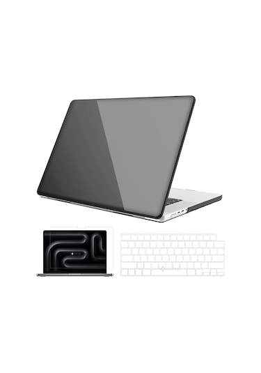 Novstrap  Macbook Pro 16 İnç M3 A2991 İle Uyumlu Parlak Kılıf + Şeffaf Klavye Kılıfı + Film Karışık Çok Renkli